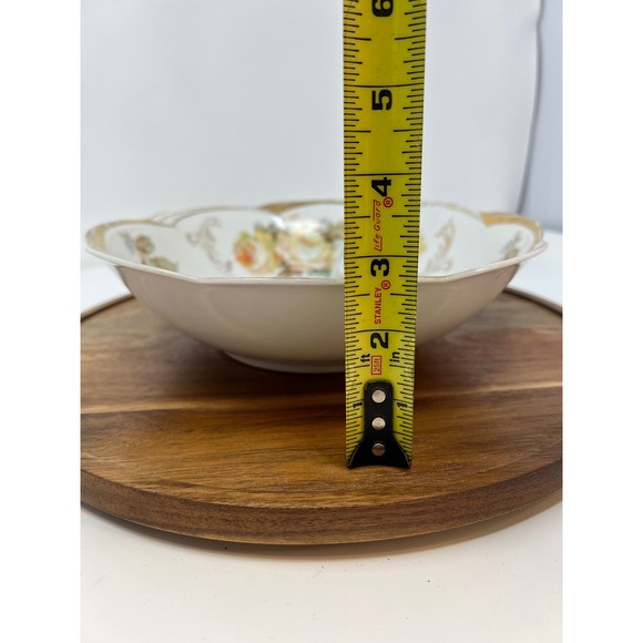 Vintage Porcelain Bowl Floral Roses Gold Trim Scalloped Edge - Picture 10 of 10